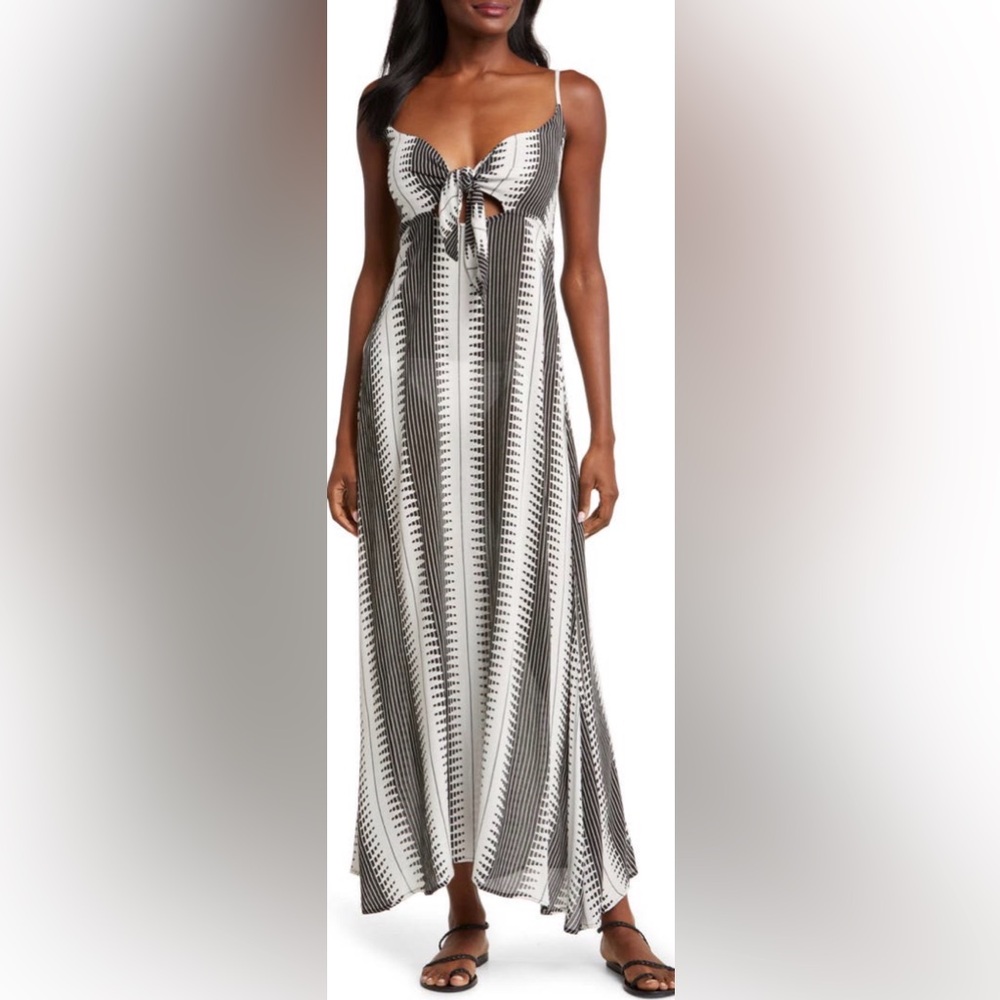 Elan Cutout Tie Front Maxi Cover-Up Sundress In Black/white Kenya Size
Medium